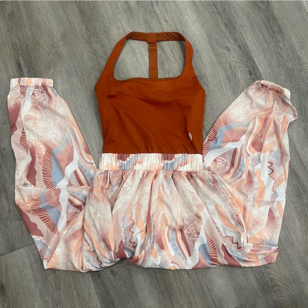 Free People Movement All Strapped Onesie Jumpsuit Bra Top Harem Blunt Orange - Picture 5 of 8